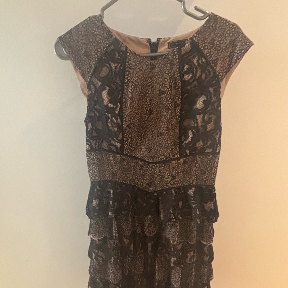 BCBGMaxAzria Black and Tan Lace Mini Dress